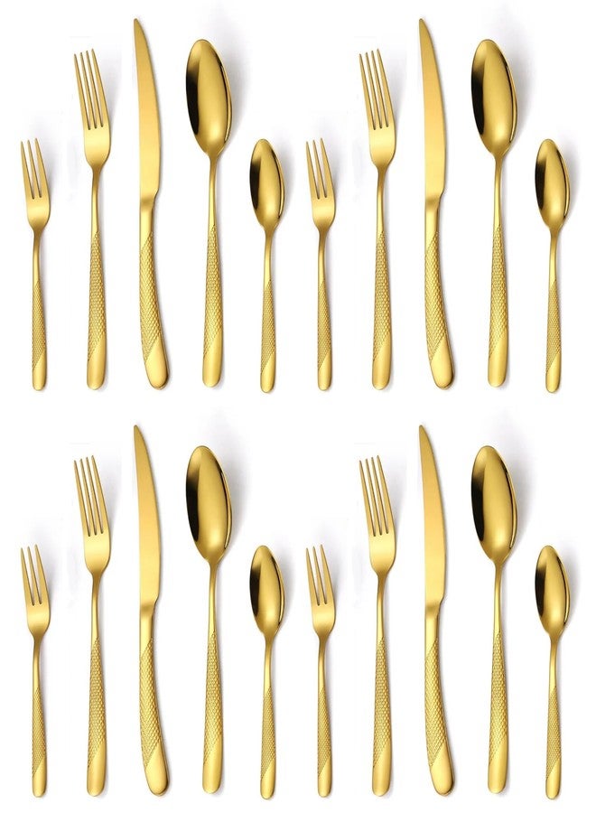 aDai Stainless Steel Korean Hammered Handle Luxury Dining Cutlery Set | Perfect for Home, Kitchen & Gifting (Pack of 20, Golden) - Image 1